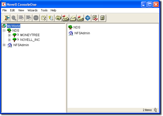 The ConsoleOne interface.