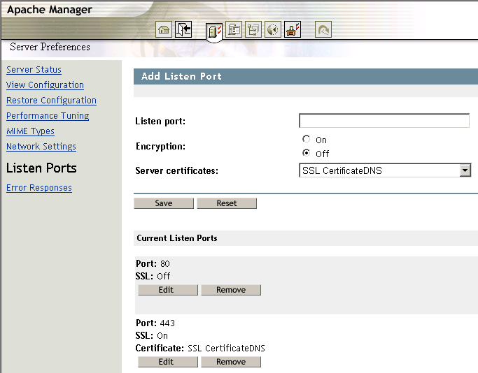 Listen Ports page