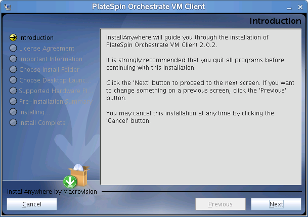 VM Client Installation Wizard - Introduction Page