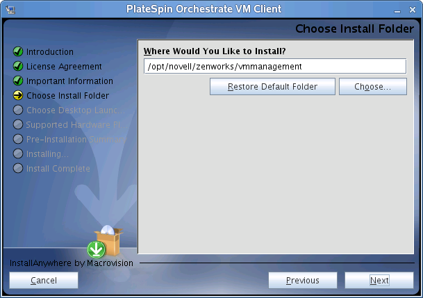 VM Client Installation Wizard - Choose Install Folder Page