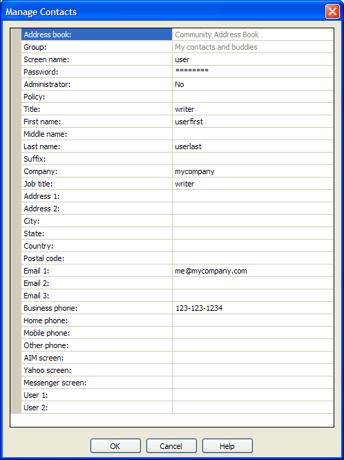 Edit user window
