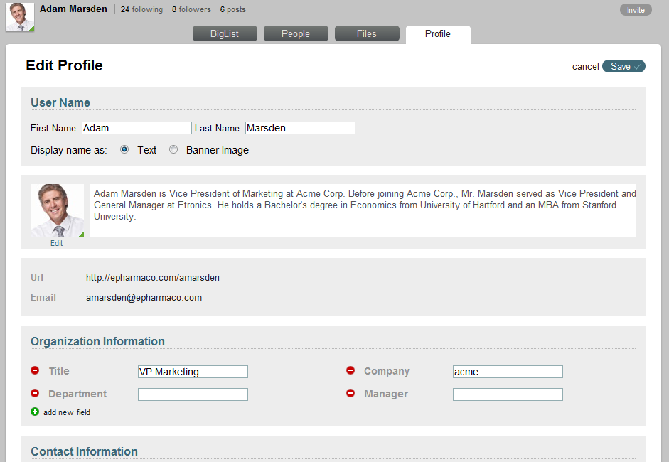 Update Profile Page