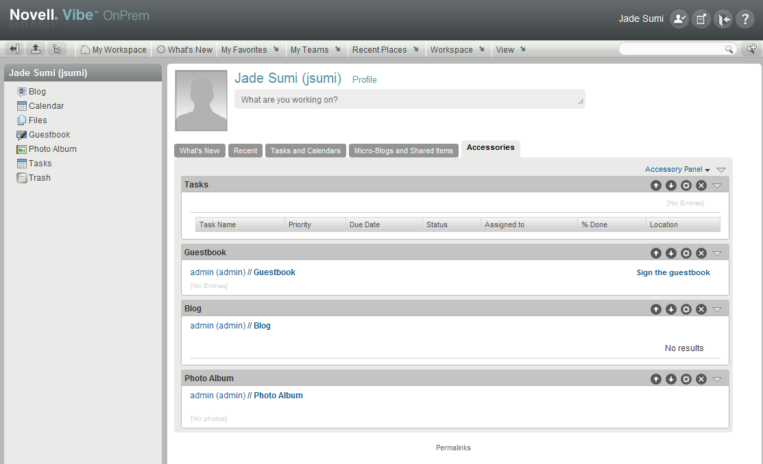New Novell Teaming user’s personal workspace