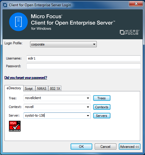 Login dialog box with DHCP-enabled login profile selected