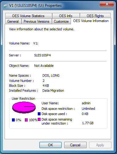 Novell Volume Information dialog box