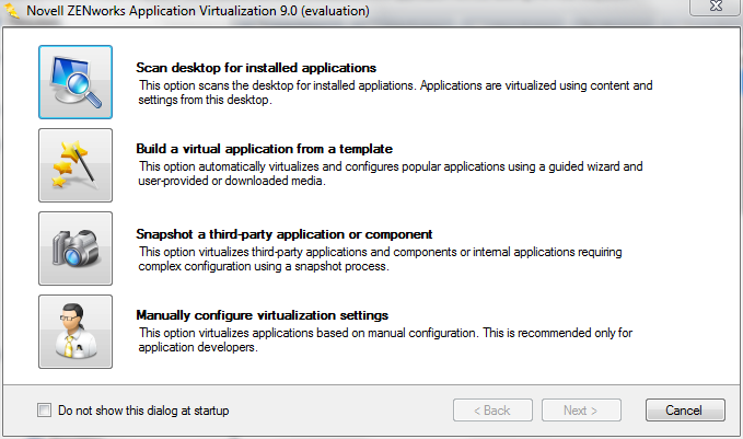 ZENworks Application Virtualization 9.0 Startup Screen