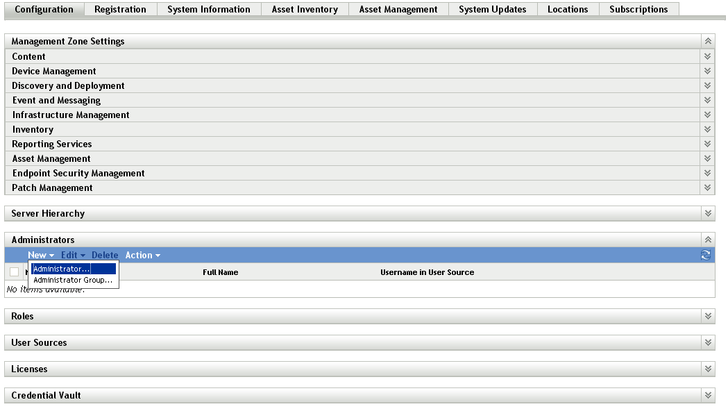 Configuration page