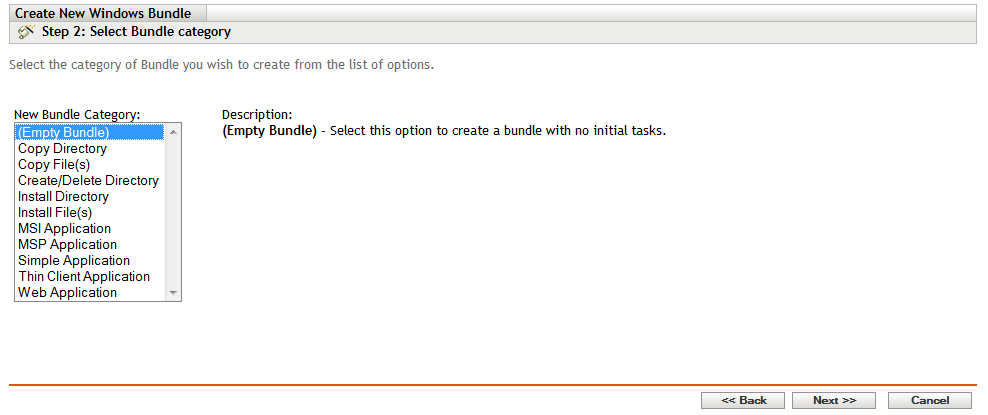 Select Bundle Category page