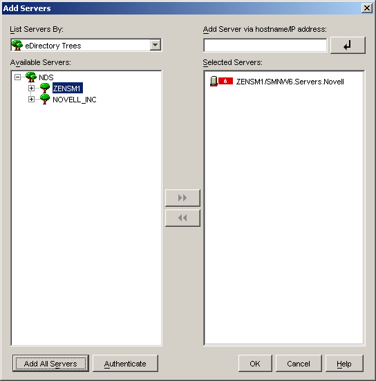 Add Servers dialog box