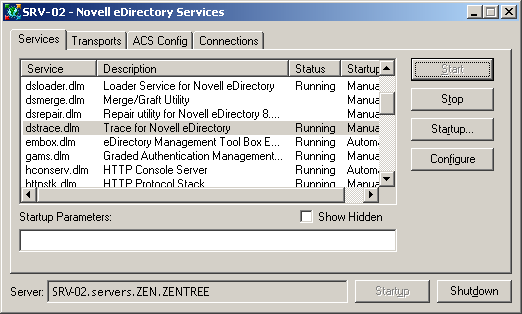 The Novell eDirectory Services dialog box.