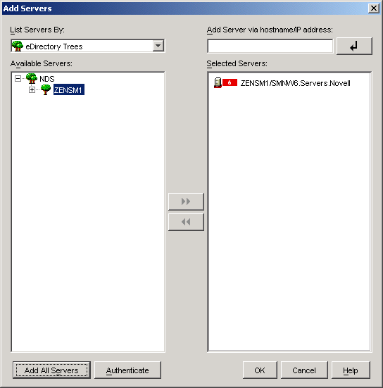 Add Servers dialog box.