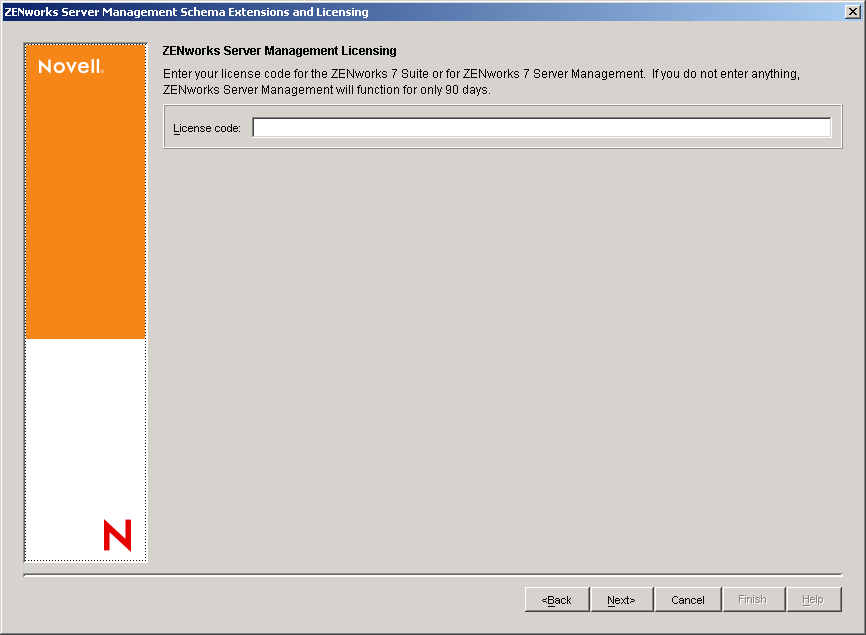 ZENworks Server Management Activation installation page