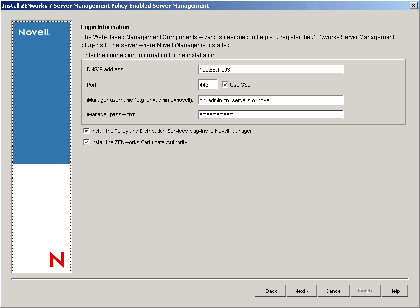 Web-Based Management Wizard’s Login Information page.