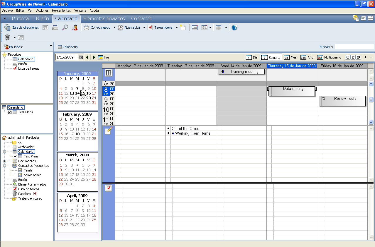 Calendario con la vista semanal
