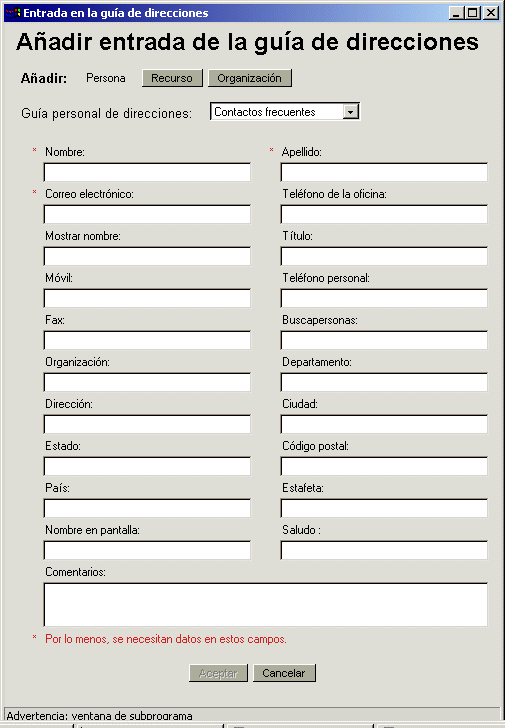 Recuadro de dilogo Aadir entrada de la gua de direcciones