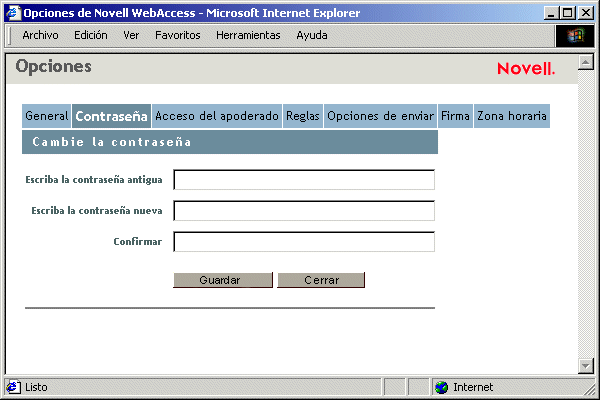 Vista Opciones con la contrasea seleccionada