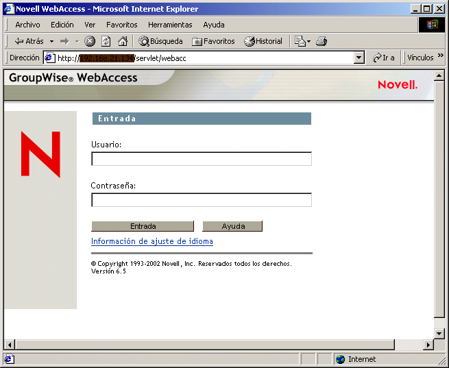 Pgina de entrada de GroupWise WebAccess