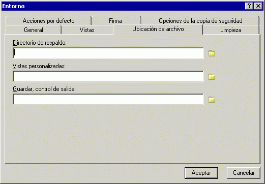 Recuadro de dilogo Entorno con la pestaa Ubicacin de archivo abierta