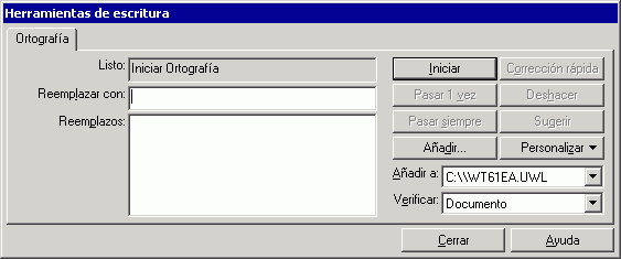 Recuadro de dilogo Herramientas de escritura