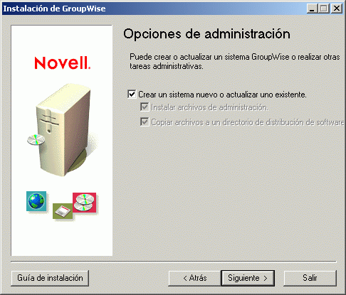 Recuadro de diálogo Opciones de administración