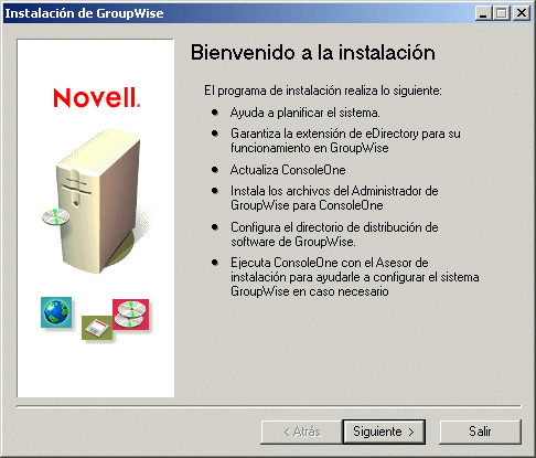 Recuadro de diálogo de instalación de GroupWise
