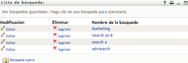 Las búsquedas guardadas se muestran por defecto