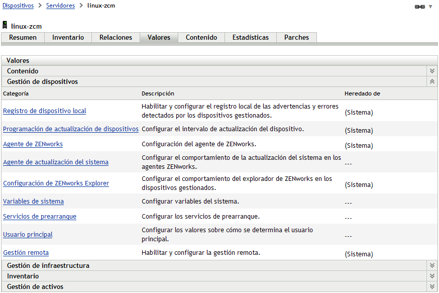 Panel de valores