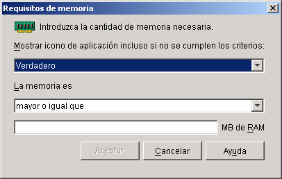 Recuadro de dilogo Requisitos de memoria