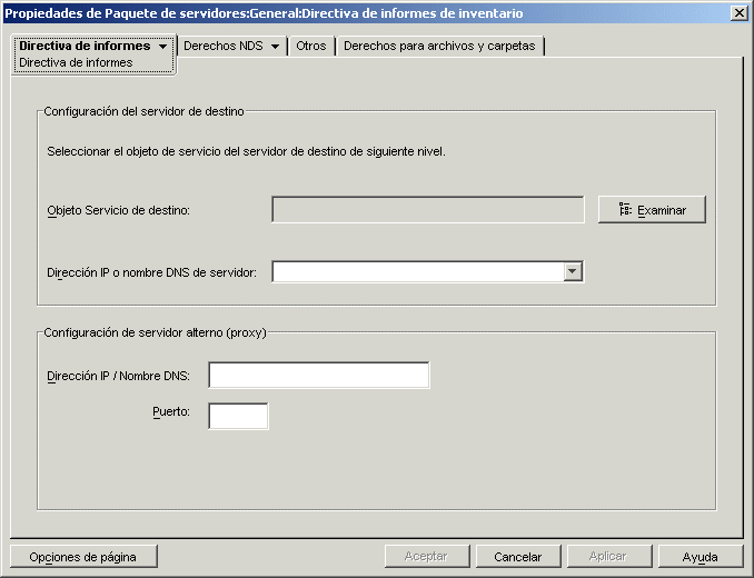 Página de la directiva de informes de inventario.