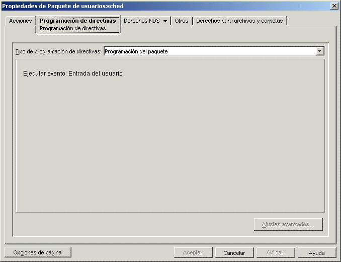 La página Programación de directivas.