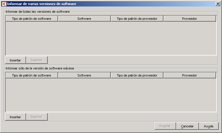Recuadro de diálogo Informar de varias versiones de software