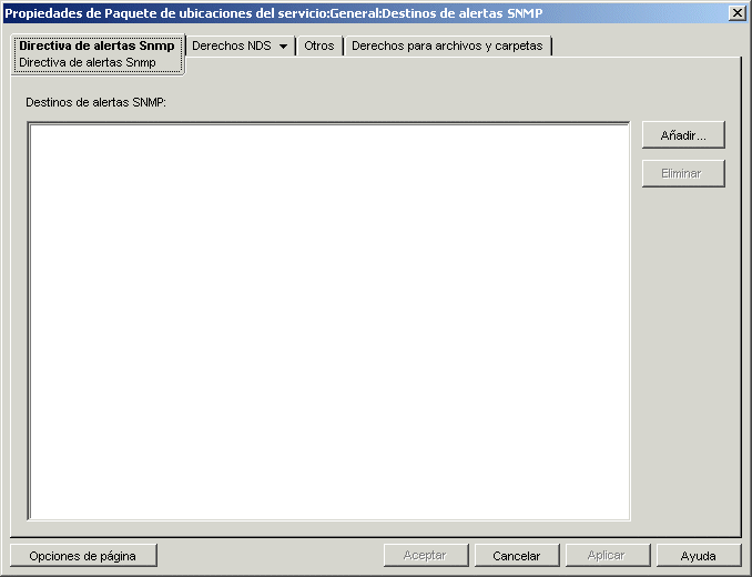 La página Directiva de alertas de SNMP.