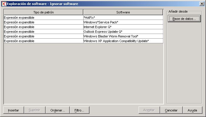 Tabla Exploración de software - Ignorar software