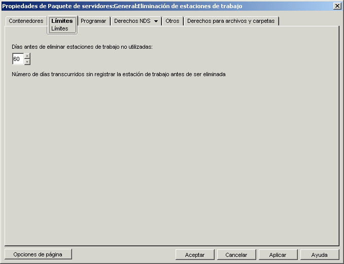 La página Límites de la directiva de eliminación de estaciones de trabajo.