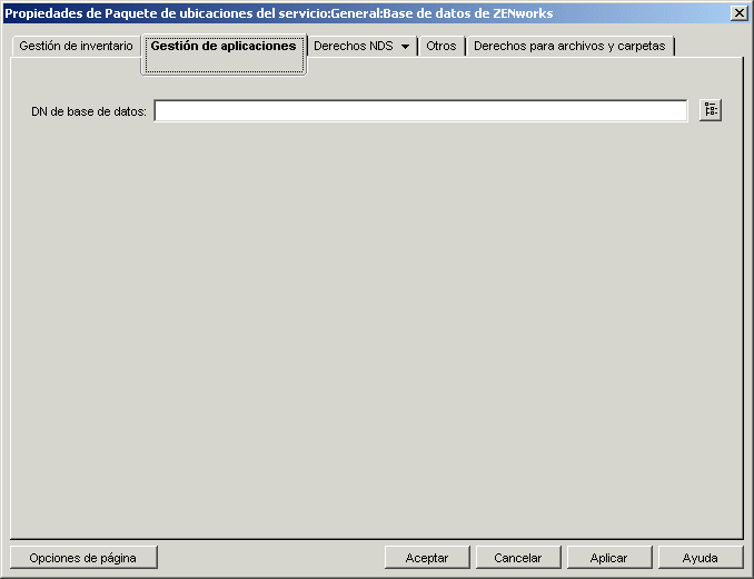 Página Base de datos de gestión de aplicaciones