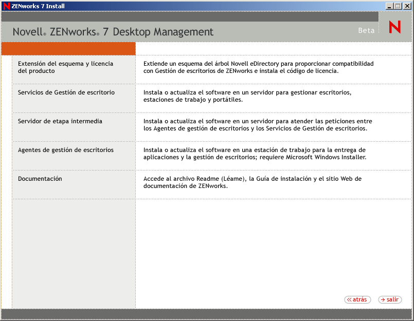 Programa de instalación de ZENworks 7 > página Gestión de escritorios