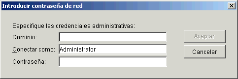 Diálogo de autenticación que aparece después de hacer clic en Buscar árbol no enumerado, opción disponible en el modo de Microsoft Active Directory de añadir servidores para la instalación del servidor de etapa intermedia.