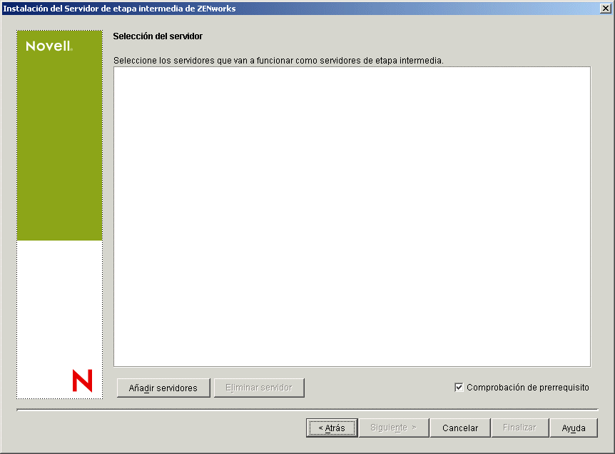 Página Selección del servidor del asistente de instalación del Servidor de gestión de escritorios de ZENworks.