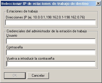 Recuadro de diálogo Seleccionar IP de estaciones de trabajo de destino.