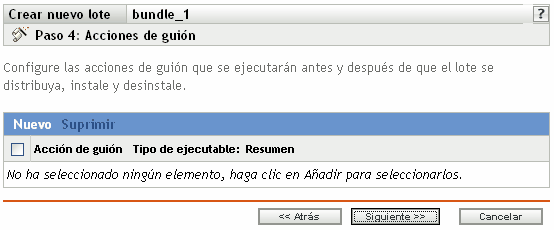 Página Acciones de guión