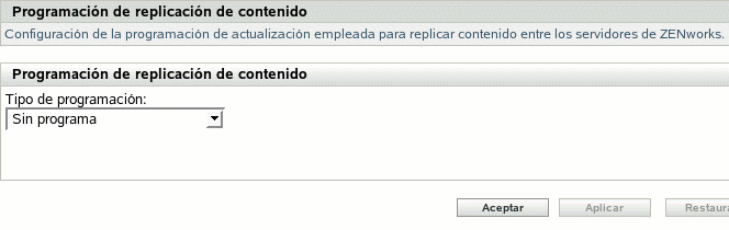 Página Programación de replicación de contenido