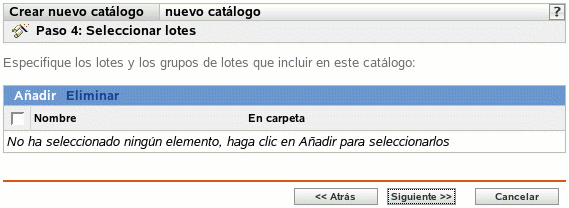 Página Seleccionar lotes