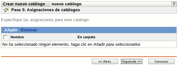 Página Asignaciones de catálogos