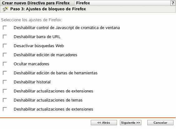 Página Ajustes de bloqueo de Firefox