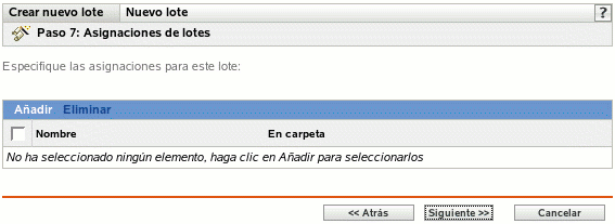 Página Asignaciones de lotes