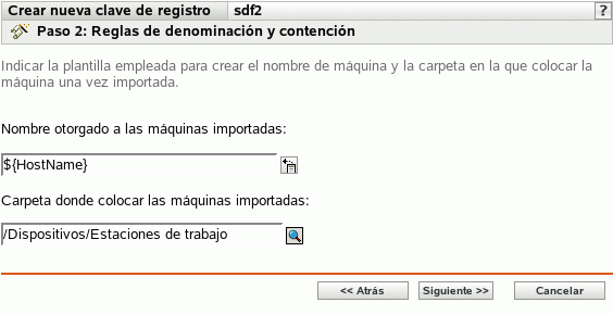 Página Reglas de denominación y contención