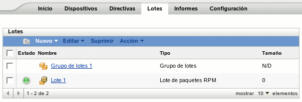 Pestaña Lotes