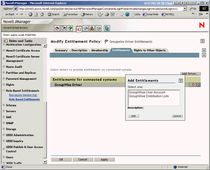 Interface de dfinition des droits