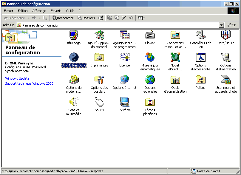 Panneau de configuration avec l'icne reprsentant l'utilitaire DirXML PassSync