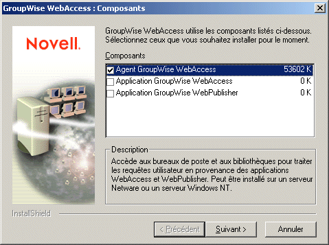 Bote de dialogue GroupWise WebAccess : Composants